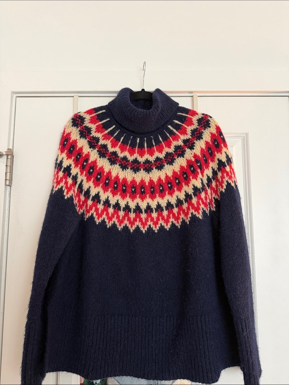 GAP Navy Turtleneck Fair Isle Sweater with Red and Cream Yoke